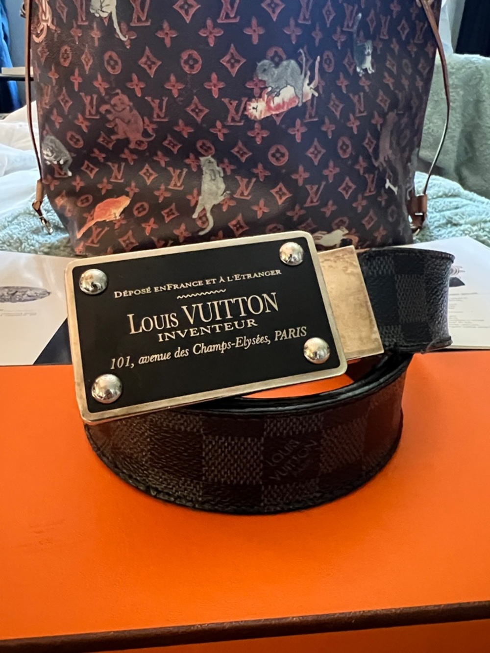 Louis Vuitton Men’s Dark Brown Damier Canvas Belt with Silver Plaque